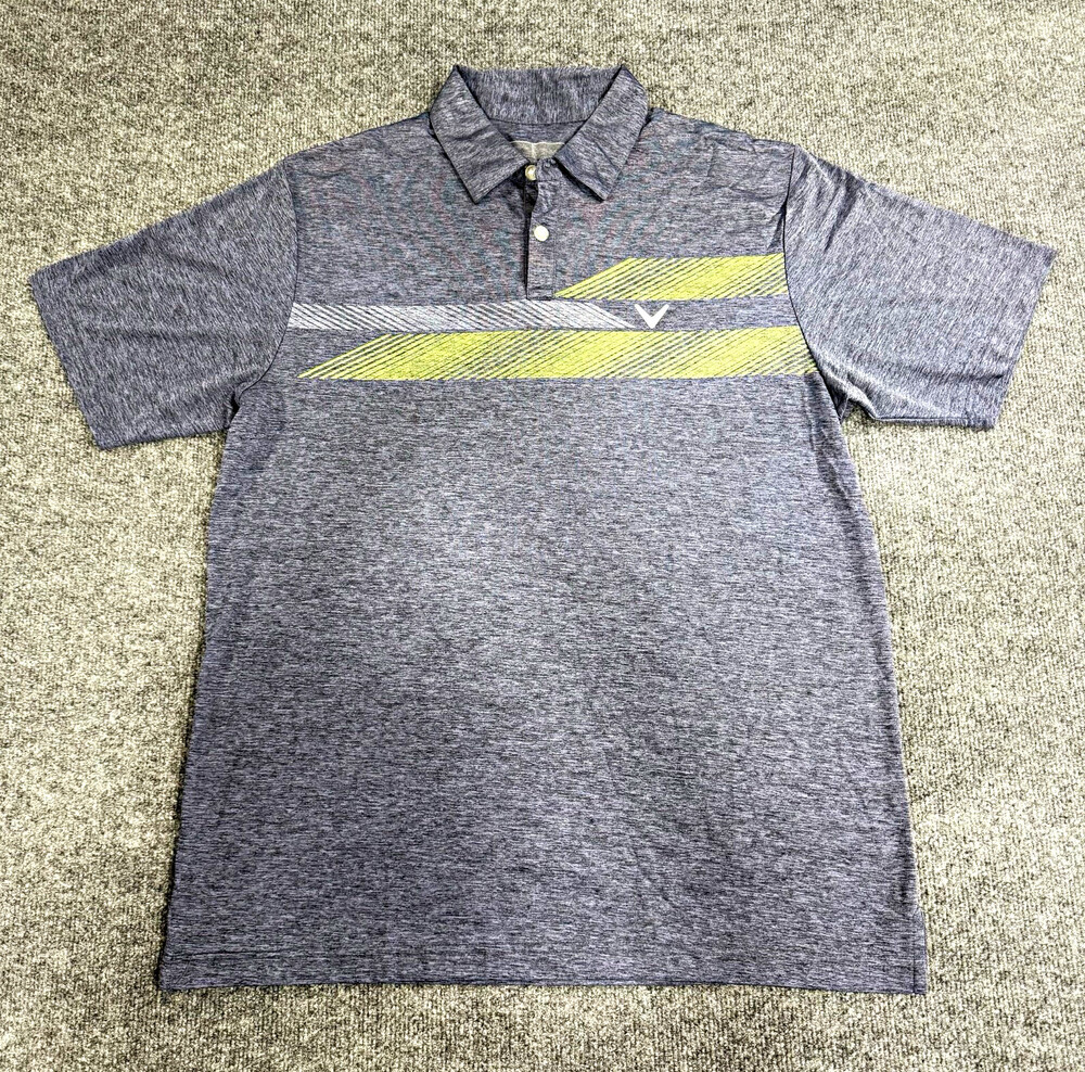 Callaway Mens Golf Polo Gray Green Stripe Performance Short Sleeve Shirt XL